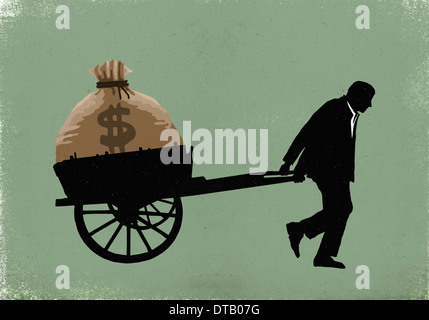Illustration de businessman carrying bag dollar dans le panier Banque D'Images
