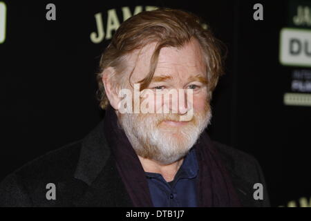 Dublin, Irlande. 13 février 2014. Close-up de Brendan Gleeson acteur irlandais à la première de 'Calvaire'. Directeur irlandais John Michael McDonagh, l'auteur et directeur, ainsi qu'acteurs Brendan Gleeson et Kelly Reilly a assisté à la première mondiale de l'irlandais "Calvaire", qui a ouvert la Jameson Dublin International Film Festival 2014 en Savoie Cinéma. Crédit : Michael Debets/Alamy Live News Banque D'Images