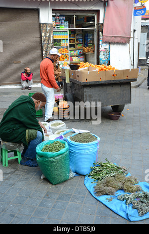 Vendeurs d'épices et de fruits dans la vieille médina, quartier Casa-Anfa, Casablanca, région Grand Casablanca, Royaume du Maroc Banque D'Images