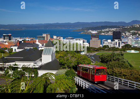 Cable Car et vue sur la ville, Wellington, Île du Nord, Nouvelle-Zélande Banque D'Images