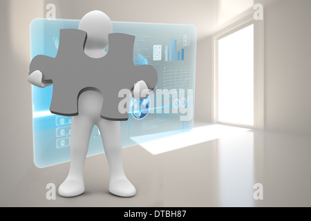 Image composite de personnage blanc holding jigsaw piece Banque D'Images
