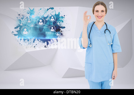 Image composite de femme médecin de donner un signal que tout va bien Banque D'Images