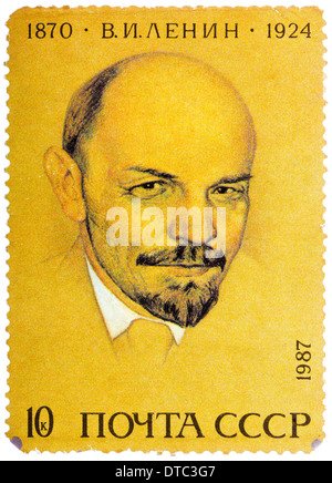 Urss - circa 1987 : timbre imprimé en Russie montre portrait de Vladimir Ilitch Lénine, circa 1987 Banque D'Images