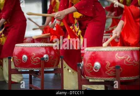 Le tambour pendant les célébrations du Nouvel An chinois à Melbourne, Australie Banque D'Images