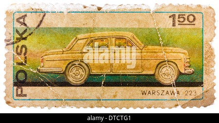 Pologne - VERS 1982 : un timbre imprimé en Pologne montre voiture voyageurs Warszawa 223, à partir de la série, vers 1982 Banque D'Images
