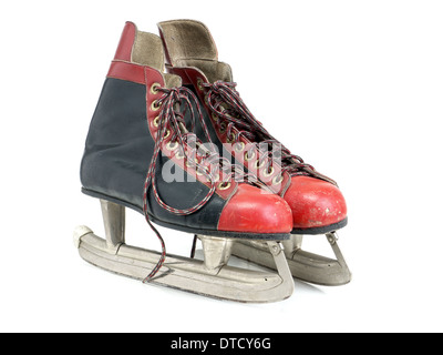 Noir et rouge vieux patins tourné sur fond blanc Banque D'Images