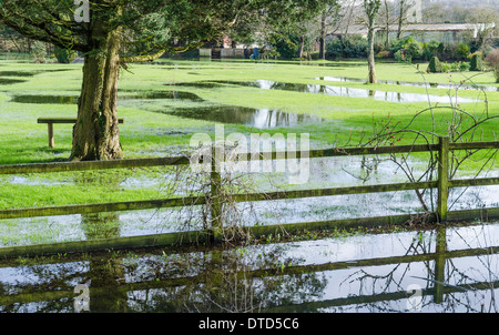 Inondations dans un parc à Arundel, West Sussex, England, UK après de fortes pluies en février 2014. Banque D'Images