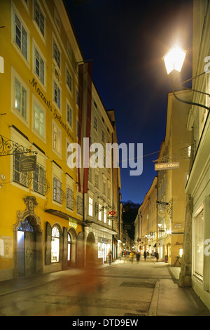 La maison natale de Mozart ou du Mozart Geburtshaus, Getreidegasse, Salzbourg, Autriche. Banque D'Images