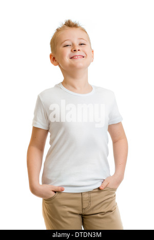 Garçon modèle en t-shirt blanc ou isolés tshirt Banque D'Images