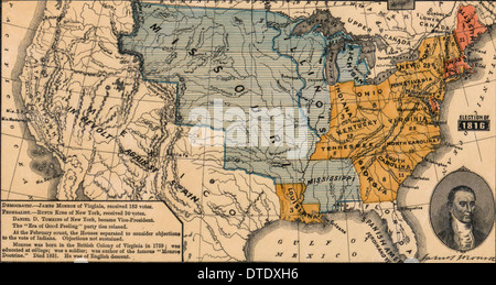 USA élection présidentielle de 1816 dans laquelle le candidat démocrate défait James Monroe candidat fédéraliste Rufus King 183 votes électoraux à 34. Daniel Tompkins est devenu vice-président Banque D'Images