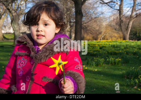 Météo britannique. Londres, 16 février 2014. Deux ans et demi ans Cimetière Scarlett bénéficie de l'ensoleillement à St James's Park que les Londoniens et les touristes profiter d'un bref répit dans l'hiver humide. Crédit : Paul Davey/Alamy Live News Banque D'Images