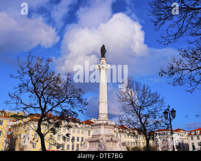 Vue sur la place Rossio à Lisbonne, Portugal Banque D'Images