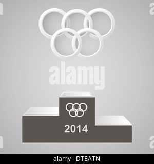Anneaux Olympiques et sur pied 2014 sur fond gris Banque D'Images