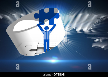 Image composite de la figure holding jigsaw piece sur écran abstrait Banque D'Images