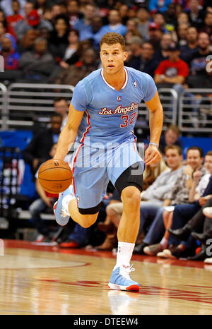 Los Angeles, Californie, USA. 09Th Feb 2014. Blake Griffin # 32 de la Los Angeles Clippers au cours de la NBA match entre les Los Angeles Clippers et les Philadelphia 76ers au Staples Center de Los Angeles, Californie. Charles Baus/CSM/Alamy Live News Banque D'Images