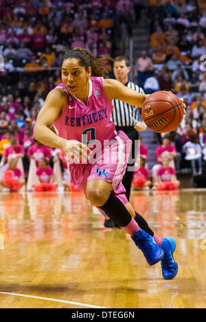 Knoxville, TN, USA. 16 Février, 2014. 16 février 2014:Jennifer O'Neill # 0 du Kentucky Wildcats durs pour le panier au cours de la jeu de basket-ball de NCAA entre l'Université du Tennessee Lady Vols et les Wildcats de Kentucky à Thompson-Boling Arena de Knoxville, TN Crédit : csm/Alamy Live News Banque D'Images