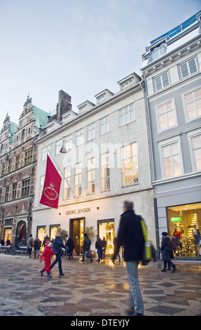 Georg Jensen & Musée de porcelaine Royal Copenhagen boutiques sur la rue Stroget Banque D'Images