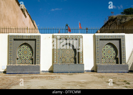 Maroc, MEKNES, mosquée de Moulay Ismail panneaux en mosaïque Banque D'Images