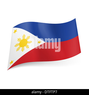 Drapeau national de Philippines : bleu et rouge bandes horizontales, triangle blanc avec Golden Sun et des étoiles sur le côté gauche Banque D'Images