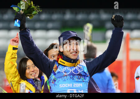 Sochi, Russie. Feb 17, 2014. Noriaki Kasai (JPN) le Saut à Ski : Men's Team at 'RUSSKI GORKI' Jumping Centre pendant la Sochi 2014 Jeux Olympiques d'hiver à Sotchi, en Russie . Credit : YUTAKA/AFLO SPORT/Alamy Live News Banque D'Images