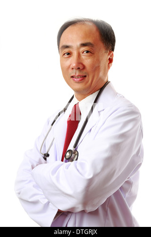 Asian Male doctor with stethoscope on white background Banque D'Images