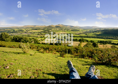 Pen Y Fan, du maïs, Cribyn et massif central, vue à partir de Pen y Crug à la fin de l'été, le Parc National des Brecon Beacons. Banque D'Images