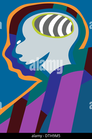 Abstract illustration de tête humaine avec cerveau en bleu Banque D'Images