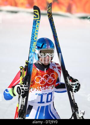 La Pierre Saint Martin, la Russie. Feb 19, 2014. Steve Missillier de France réagit au cours de l'homme Slalom géant de ski alpin dans l'événement Rosa Khutor Alpine Centre au Jeux Olympiques de 2014 à Sotchi, Russie, Krasnaya Polyana, le 19 février 2014. Photo : Michael Kappeler/dpa/Alamy Live News Banque D'Images