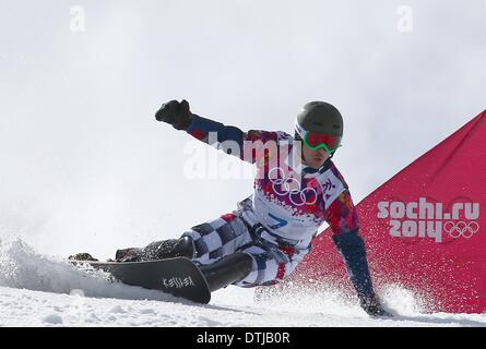 La Pierre Saint Martin, la Russie. Feb 19, 2014. Vic de la Russie sauvage participe à la grande finale du Snowboard slalom géant parallèle de l'événement de Snowboard à Rosa Khutor Parc extrême au Jeux Olympiques de 2014 à Sotchi, Russie, Krasnaya Polyana, le 19 février 2014. Photo : Daniel Karmann/dpa/Alamy Live News Banque D'Images