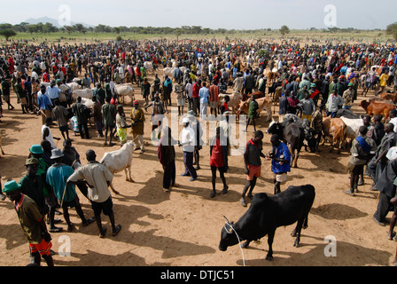 Karamoja en Ouganda de Kotido, peuple Karimojong, tribu pastorale, marché aux bestiaux Banque D'Images