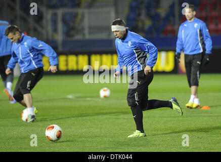 L'équipe de football du FC Vktoria Plzen photographié au cours de la formation avant d'Europa League contre Shakhtar Donetsk le 19 février 2014 à Pilsen, République tchèque. Pavel Horvath. (Photo/CTK Petr Eret) Banque D'Images