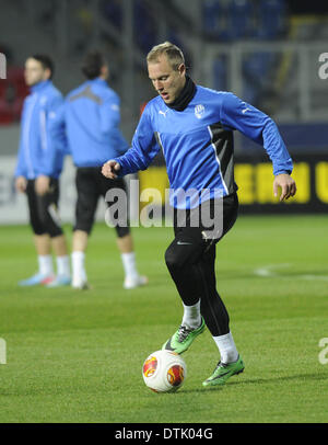 L'équipe de football du FC Vktoria Plzen photographié au cours de la formation avant d'Europa League contre Shakhtar Donetsk le 19 février 2014 à Pilsen, République tchèque. Daniel Kolar. (Photo/CTK Petr Eret) Banque D'Images