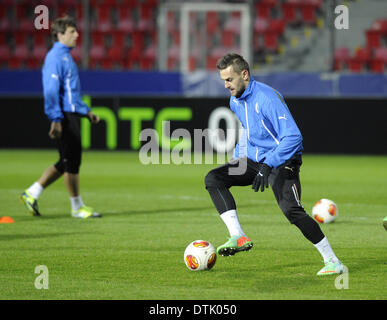 L'équipe de football du FC Vktoria Plzen photographié au cours de la formation avant d'Europa League contre Shakhtar Donetsk le 19 février 2014 à Pilsen, République tchèque. Radim Reznik. (Photo/CTK Petr Eret) Banque D'Images