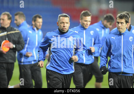 L'équipe de football du FC Vktoria Plzen photographié au cours de la formation avant d'Europa League contre Shakhtar Donetsk le 19 février 2014 à Pilsen, République tchèque. Pavel Horvath. (Photo/CTK Petr Eret) Banque D'Images