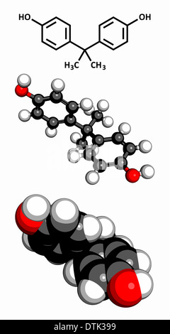 Le bisphénol A (BPA), molécule de polluants en plastique. Souvent des produits chimiques présents dans les plastiques en polycarbonate, a provoquer des œstrogènes. Banque D'Images