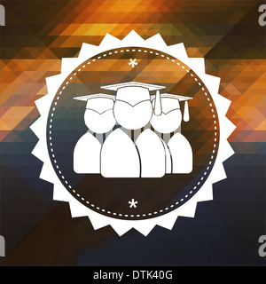 L'icône Groupe de diplômés. La conception de l'étiquette rétro. Arrière-plan de Hipster fait des triangles, flux couleur effet. Banque D'Images