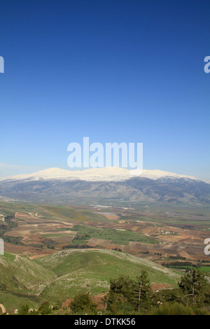 Haute Galilée, une vue de la vallée de Hula du kibboutz Misgav Am Banque D'Images