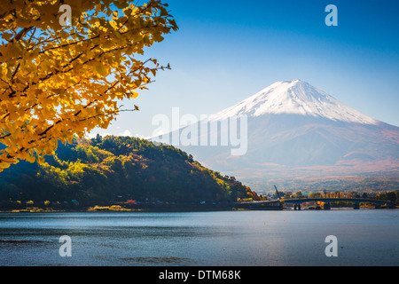 La montagne Fuji sur le lac Kawaguchi dans la saison d'automne. Banque D'Images