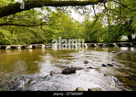 Tarr comme suit sur la rivière Barle, un pont au néolithique utilisé depuis plus de 5 000 ans. Banque D'Images