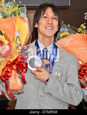 Chiba, Japon, . Feb 20, 2014. Noriaki Kasai (JPN) le Saut à Ski : Noriaki Kasai, Février 20, 2014, Tokyo, Japon : Noriaki Kasai arrive à l'Aéroport International de Narita à Tokyo, Japon, . Credit : AFLO/Alamy Live News Banque D'Images