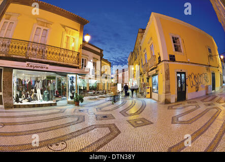 Portugal, Algarve, Faro, centre historique, ville, capitale de l'Algarve, Voyage, tourisme, visites, l'éclairage, l'angle fisheye, Nikon objectif fisheye, 16mm, personnes, café, magasins, peu de gens, vide, crise financière, soirée d'hiver, l'architecture, portugais Banque D'Images