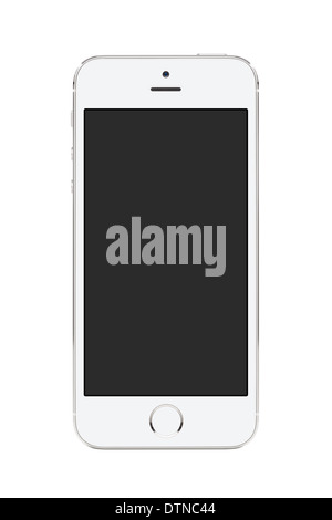 Directement Vue de face d'un batiment moderne et blanc téléphone intelligent avec écran blanc isolé sur fond blanc. Haute qualité. Banque D'Images
