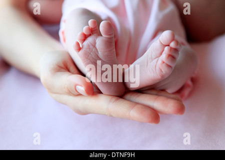 Tenir la main Parent jambes bébé fille Banque D'Images