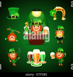 Jeu de poses et Patrick le jour de la Saint Patrick's de symboles. Dans le fichier EPS, chaque élément est regroupées séparément. Banque D'Images