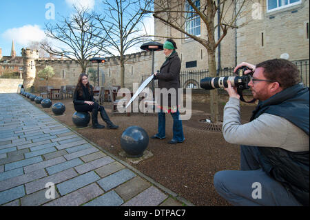 La Malmaison, Château d'Oxford, Oxford, Royaume-Uni. Feb 22, 2014. Phoebe Drinkall (20), le nouveau visage d'Oxford Fashion Week, pose pour Ben Robinson au château d'Oxford. Phoebe, un étudiant de première année dans les relations internationales, battre plusieurs centaines d'étudiants et résidents à devenir cette années face d'Oxford Fashion Week qui a lieu à différents endroits au Oxford 3 mars - 9th, 2014. Crédit : Andrew Walmsley/Alamy Live News Banque D'Images