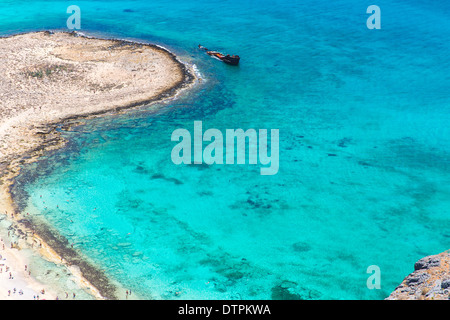 Gramvousa près de Crète, Grèce. Plage de Balos. Les eaux turquoise magique, des lagunes, des plages de sable blanc pur Banque D'Images