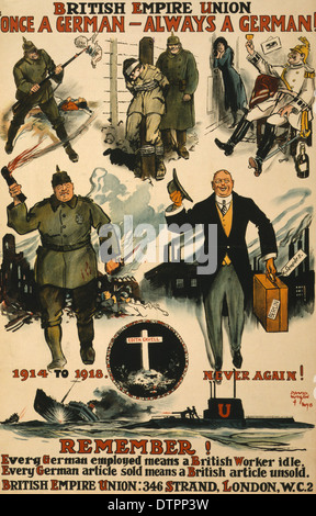Un sentiment anti-allemand de l'Union de l'Empire britannique affiche de l'entre-deux-guerres appelant au boycott des marchandises allemandes Banque D'Images