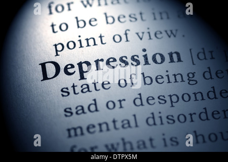 Faux dictionnaire, dictionnaire définition du mot dépression. Banque D'Images