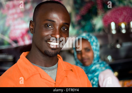 Le personnel de café, la Piazza, Addis-Abeba, Ethiopie Banque D'Images