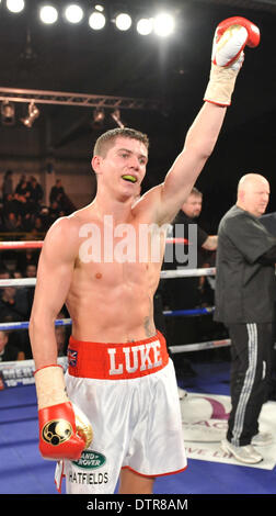 Hull, Royaume-Uni. Feb 22, 2014. Combats de boxe Matchroom soirée de la fierté de la Hull Ice Arena. Luke Campbell contre Scott Moises. Campbell arrêté Moises dans le 6e tour. Credit : Action Plus Sport/Alamy Live News Banque D'Images